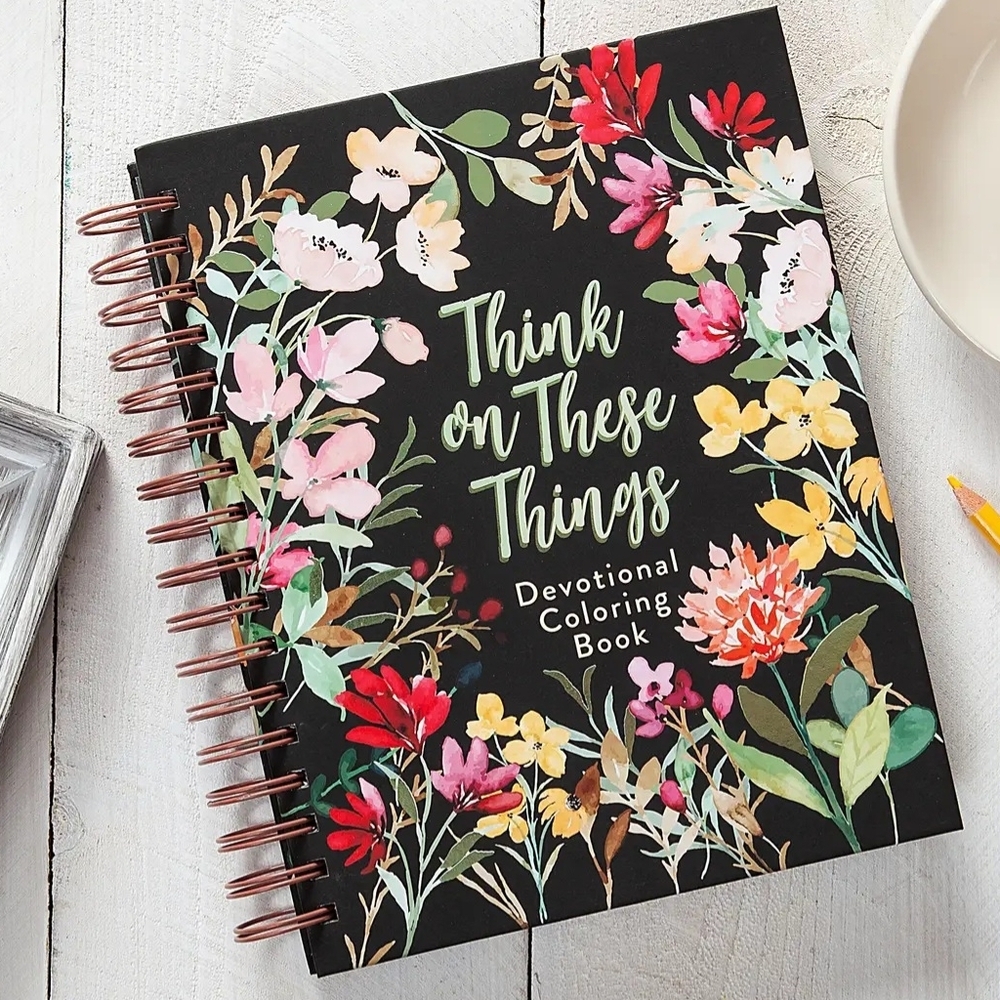 Think on These Things Devotional Coloring Book - Floral Black Cover